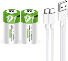 Cargar imagen en el visor de la galería, Batería recargable de iones de litio USB D, batería D recargable de alta capacidad de 1.5 V 12000 mWh