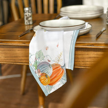 Cargar imagen en el visor de la galería, Horaldaily Servilletas de tela de otoño de 18 x 18 pulgadas, juego de 6 servilletas lavables de cosecha de otoño naranja y azul ln23 con hojas de calabaza para fiestas y cenas