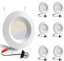 Cargar imagen en el visor de la galería, Paquete de 6 luces LED empotrables 5CCT de 5/6 pulgadas, 2700K/3000K/4000K/5000K/6500K seleccionables, luces de lata regulables con borde deflector, 12 W = 150 W, alto brillo 1000 lm, clasificación IC A19