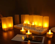 Cargar imagen en el visor de la galería, WoneNice - Velas de té LED recargables con portavelas esmerilado (Juego de 12)