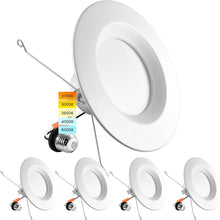 Cargar imagen en el visor de la galería, LUXRITE Luz LED empotrable retrofit de 5/6 pulgadas, 14 W = 90 W, CCT seleccionable por color 2700 K | 3000 K | 3500 K | 4000 K | 5000 K, luz de lata regulable, 1100 lúmenes, clasificación húmeda,