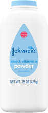 Cargar imagen en el visor de la galería, Polvo para bebés Johnson's con almidón de maíz natural, aloe y vitamina E para piel delicada