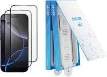 Cargar imagen en el visor de la galería, Anker Protector de pantalla, vidrio templado HD sin burbujas y polvo, duradero y a prueba de caídas con dureza 9H,a19 fácil instalación exclusiva para iPhone 16 Pro Max de 6.9 pulgadas (paquete de 2)