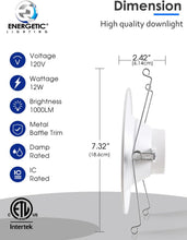 Cargar imagen en el visor de la galería, Energetic - Iluminación LED empotrable de 5/6 pulgadas, 1000 lm, luz descendente de luz diurna de 5000 K, 12 W = 150 W, luz LED regulable, instalación de reacondicionamiento simple, clasificación IC y A19