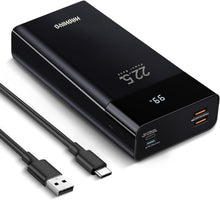 Cargar imagen en el visor de la galería, Cargador portátil de 20000 mAh, con pantalla LED, QC 22.5W y PD 20W carga rápida bidireccional, 3 salidas y 2 entradas, para iPhone, Samsung, iPad, etc. (negro) ln23