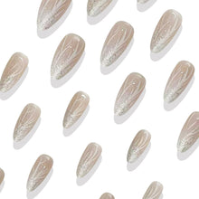 Cargar imagen en el visor de la galería, 24 uñas postizas de invierno a presión de almendra mediana, uñas postizas con purpurina blanca degradada, diseño de grietas de hielo, uñas acrílicas de... a22 Nombre del patrón:24 uñas navideñas a presión 2