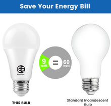 Cargar imagen en el visor de la galería, Paquete de 8 bombillas LED A19, base E26 equivalente a 60 W, 800 lúmenes, 4000 K, luz diurna neutra, blanco frío (CWF), no regulable 9 W 25000 horas para interiores (A19 unidades de 8) A19