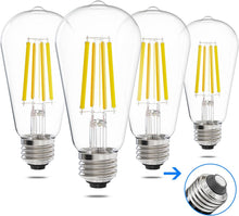 Cargar imagen en el visor de la galería, E ENERGETIC LIGHTING ST58/ST18, bombillas de filamento LED, 3CCT, 2700K/4000K/5000K, alto brillo, 7W, equivalente a 60 W, vidrio transparente clásico, E26, paquete de 4 A19