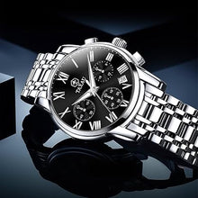 Cargar imagen en el visor de la galería, Relojes de lujo multifuncionales impermeables para hombre, reloj a21 analógico de cuarzo, acero inoxidable, plata, cronógrafo con fecha luminosa