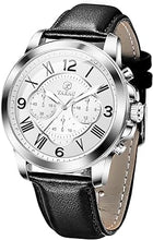 Cargar imagen en el visor de la galería, Relojes de cuero para hombre, resistente al agua, cronógrafo, luminoso, de lujo, reloj, clásico, de acero inoxidable, analógico, a21 de cuarzo, casual, trabajo, deportivo, con cara grande, número