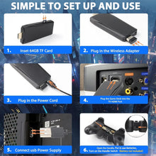 Cargar imagen en el visor de la galería, Barra de consola de juegos retro inalámbrica, palo de juegos nostalgia, Plug & Play TV Video Gaming Stick con más de 20000 juegos integrados, 15 emuladores retro 64G, salida HDMI 4K, 2 controladores A19