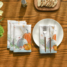 Cargar imagen en el visor de la galería, Horaldaily Servilletas de tela de otoño de 18 x 18 pulgadas, juego de 6 servilletas lavables de cosecha de otoño naranja y azul ln23 con hojas de calabaza para fiestas y cenas