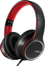 Cargar imagen en el visor de la galería, LORELEI X8 Auriculares con cable con micrófono con línea de nailon sin enredos de 4.8 ft y enchufe de 0.138 in, ligeros plegables y portátiles ln24 para smartphone, tableta, computadora, Mp3/4 (negro-rojo)