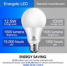 Cargar imagen en el visor de la galería, Energetic - Paquete de 6 bombillas LED de 100 W, luz diurna 5000 K, regulable, 1500 lúmenes 12.5 W, base media E26, 15000 horas, certificación UL A19