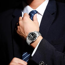 Cargar imagen en el visor de la galería, Reloj para hombre de lujo con diamantes impermeables para hombre, a21 analógico, de cuarzo, acero inoxidable, plateado, con fecha luminosa