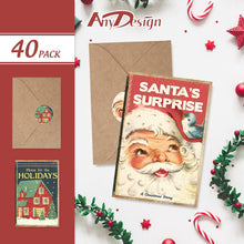 Cargar imagen en el visor de la galería, AnyDesign Paquete de 40 tarjetas de felicitación retro de Navidad, tarjetas de Navidad vintage con sobres,ln23 calcomanías de Papá Noel, muñeco de nieve, tarjetas de notas en blanco para todas las