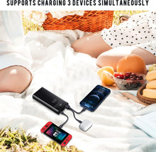 Cargar imagen en el visor de la galería, Cargador portátil de 20000 mAh, con pantalla LED, QC 22.5W y PD 20W carga rápida bidireccional, 3 salidas y 2 entradas, para iPhone, Samsung, iPad, etc. (negro) ln23