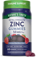 Cargar imagen en el visor de la galería, Nature's Truth Gomitas de zinc para adultos | 50 mg | 60 unidades | Suplemento extra fuerte vegano, sin OMG y sin gluten | Sabor mixto de bayas