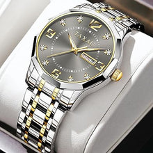 Cargar imagen en el visor de la galería, Reloj para hombre, reloj de banda de acero inoxidable, a21 relojes de diamantes para hombre, resistente al agua, reloj de cara grande a21 fácil de leer con fecha, reloj de cuarzo para hombre, reloj de