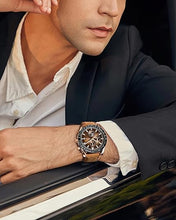 Cargar imagen en el visor de la galería, Reloje para hombre, cronógrafo con correa de cuero, marron