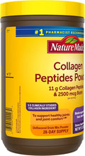 Cargar imagen en el visor de la galería, Nature Made Collagen Peptides Powder Tipo 1 y 3, colágeno en polvo para apoyar las articulaciones, sin sabor, sin azúcar, apto para dieta cetogénica, con biotina para apoyar el cabello, la piel y las uñas, 11,2 oz, suministro para 28 días ln25