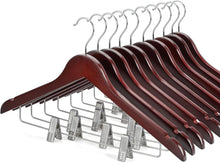 Cargar imagen en el visor de la galería, TOPIA HANGER Perchas de madera con clips de metal ajustables y gancho giratorio de 360°, perchas de madera de alta calidad
