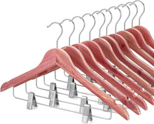 Cargar imagen en el visor de la galería, TOPIA HANGER Perchas de madera con clips de metal ajustables y gancho giratorio de 360°, perchas de madera de alta calidad