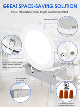 Cargar imagen en el visor de la galería, E ENERGETIC LIGHTING Paquete de 12 lámparas de techo empotrables LED ultrafinas de 6 pulgadas con caja de conexiones, luz diurna 5000 K, brillo de 1050 lm, 12 W 110 W Eqv, lámpara de oblea regulable A19