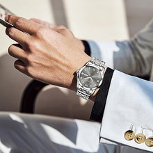 Cargar imagen en el visor de la galería, Reloj para hombre, reloj de banda de acero inoxidable, relojes de diamantes para hombre, resistente al agua, reloj de cara grande fácil de leer con fecha, a21 reloj de cuarzo para hombre, reloj de