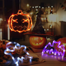 Cargar imagen en el visor de la galería, Luces de Halloween LOLStar Decoraciones 2025 Paquete de 3 Luces de ventana de murciélago morado de calabaza naranja con ventosas