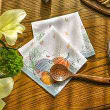 Cargar imagen en el visor de la galería, Horaldaily Servilletas de tela de otoño de 18 x 18 pulgadas, juego de 6 servilletas lavables de cosecha de otoño naranja y azul ln23 con hojas de calabaza para fiestas y cenas