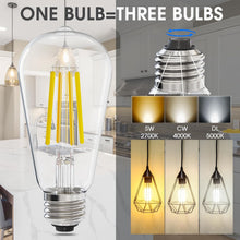 Cargar imagen en el visor de la galería, E ENERGETIC LIGHTING ST58/ST18, bombillas de filamento LED, 3CCT, 2700K/4000K/5000K, alto brillo, 7W, equivalente a 60 W, vidrio transparente clásico, E26, paquete de 4 A19