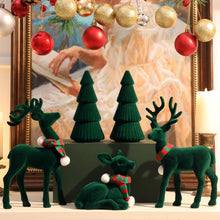 Cargar imagen en el visor de la galería, 5 Pcs Juego de Figuritas de Reno y Árbol de Terciopelo de Navidad