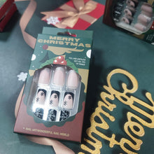 Cargar imagen en el visor de la galería, Uñas postizas a presión con copos de nieve de Navidad, uñas postizas acrílicas francesas con purpurina plateada mate, 24 unidades, a22 uñas de gel de copo de nieve negro, uñas francesas adhesivas en uñas