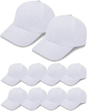 Cargar imagen en el visor de la galería, Paquete de 10 gorras de béisbol ajustables, lisas, unisex