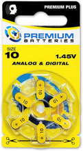Cargar imagen en el visor de la galería, Premium Batteries Tamaño 675, ZA675, PR44, P675 1.45V Zinc Air Baterías para audífonos con pestaña azul (30 baterías)