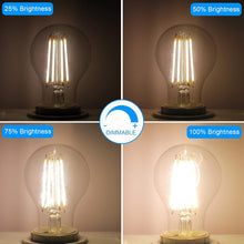 Cargar imagen en el visor de la galería, Energetic Bombillas LED de filamento regulables, 8 W, equivalente a 60 W, blanco cálido 3000 K, vidrio transparente clásico, bombilla LED A19, paquete de 6 A19