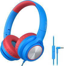 Cargar imagen en el visor de la galería, LORELEI E7 - Auriculares para niños con micrófono, auriculares con cable para niños y niñas, volumen seguro de 85/94 dB, plegable y giratorio, conector de audio de 0.138 in, sin enredos para la escuela,ln24 iPad, laptop, viajes (azul y rojo)