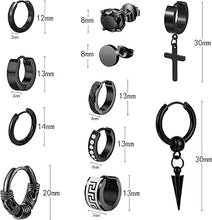 Cargar imagen en el visor de la galería, Funtopia - Juego de 11 pares de aretes de aro pequeños de acero inoxidable A24