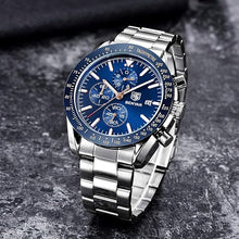 Cargar imagen en el visor de la galería, Relojes BENYAR para hombre, movimiento de cuarzo, cronógrafo, correa de cuero, diseño deportivo de negocios a la moda, resistente al agua hasta 30 m, a21 resistente a los arañazos, regalos elegantes para hombres