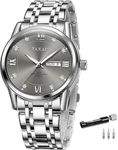 Cargar imagen en el visor de la galería, Reloj para hombre, reloj de banda de acero inoxidable, relojes de diamantes para hombre, resistente al agua, reloj de cara grande fácil de leer con fecha, a21 reloj de cuarzo para hombre, reloj de