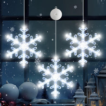 Cargar imagen en el visor de la galería, Temporizador: 3 luces de Navidad para ventana, funciona con pilas, para colgar en la ventana de Navidad, luz blanca con forma de copo de nieve, ventosa LED para lámpara de Navidad, árbol, LN23