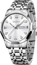 Cargar imagen en el visor de la galería, Reloj para hombre de lujo con diamantes impermeables para hombre, a21 analógico, de cuarzo, acero inoxidable, plateado, con fecha luminosa