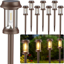 Cargar imagen en el visor de la galería, Luces solares para caminos al aire libre, paquete de 8 luces solares para exteriores, luces solares de vidrio y metal, a21 mantienen 10 horas de iluminación... Color:Marrón