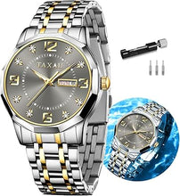 Cargar imagen en el visor de la galería, Reloj para hombre, reloj de banda de acero inoxidable, a21 relojes de diamantes para hombre, resistente al agua, reloj de cara grande a21 fácil de leer con fecha, reloj de cuarzo para hombre, reloj de