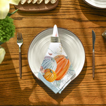 Cargar imagen en el visor de la galería, Horaldaily Servilletas de tela de otoño de 18 x 18 pulgadas, juego de 6 servilletas lavables de cosecha de otoño naranja y azul ln23 con hojas de calabaza para fiestas y cenas