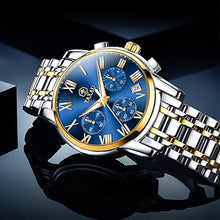Cargar imagen en el visor de la galería, Relojes de lujo multifuncionales impermeables para hombre, reloj analógico de cuarzo, a21 acero inoxidable, plata, cronógrafo con fecha luminosa