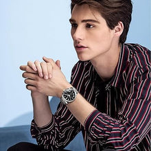 Cargar imagen en el visor de la galería, Reloj cronógrafo clásico de acero inoxidable para hombre, con cara grande, fácil de leer, reloj cronógrafo para hombre, reloj analógico de cuarzo, a21 resistente al agua, números romanos, reloj de