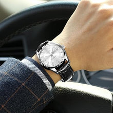 Cargar imagen en el visor de la galería, Reloj de cuero negro para hombre, fecha, cuarzo, a21 analógico, diamantes, cara grande, impermeable, regalos para él
