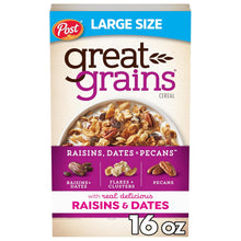 Cargar imagen en el visor de la galería, Great Grains Cereal de desayuno con pasas, dátiles y nueces pecanas, cereal de pasas con dátiles dulces y racimos de granola